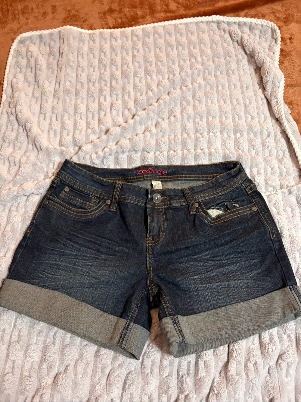 refuge Dark Blue Rolled Cuff Denim Shorts